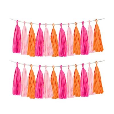 Rose red Pink and Orange Tassel Garland Banner Paper Tassels for Party Decorations,Pack of 15