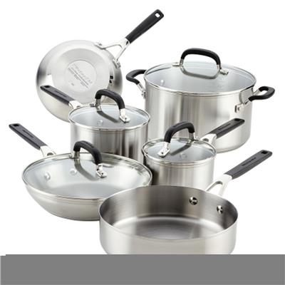 KitchenAid Stainless Steel Cookware Set, 10-Piece, Brushed