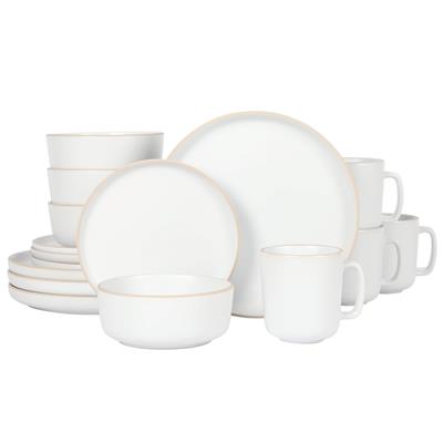 Gibson Home Zuma 16 Piece Stoneware Plates, Bowls, & Mugs Dinnerware Set - Matte White
