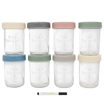 WeeSprout Glass Baby Food Storage Jars w/Lids (8 oz, 8 Pack Set) Snack, Puree, Reusable Small Containers, Breast Milk, Fridge or Freezer, Microwave &