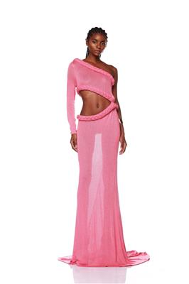 Dalia Pink One Shoulder Knit Gown - Bronx and Banco - Free Shipping
 – BRONX AND BANCO