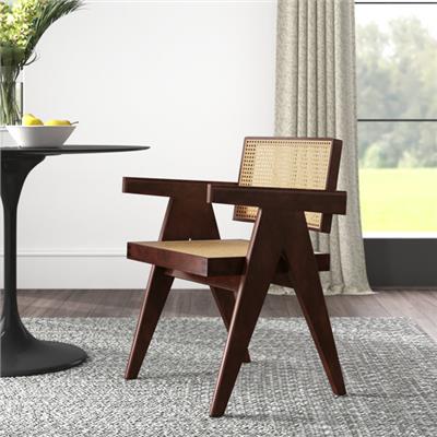 Beachcrest Home Mid-Century Solid Wood Rattan Dining Chair Armchair & Reviews | Wayfair