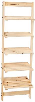 5-Tier Ladder Shelf - Wooden Narrow Leaning Bookshelf for Bedroom, Living Room, Bathroom, Kitchen, or Office Shelving - Furniture by Lavish Home (Oak)