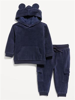 Unisex Ribbed Velour Critter Hoodie and Cargo Joggers Set for Baby | Old Navy