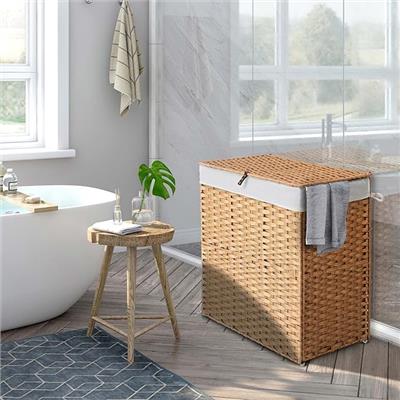 Amazon.com: Greenstell Laundry Hamper with lid, No Install Needed, 110L Wicker Laundry Baskets Foldable 2 Removable Liner Bags, 2 Section Clothes Hamp