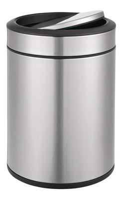 type A Steel and Plastic Circular Swing Lid Garbage Can, Silver, 8-L