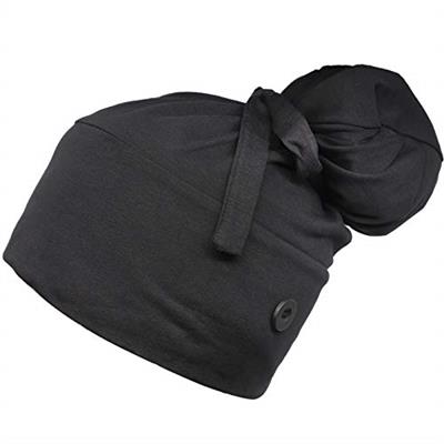 CHUANGLI Women Working Caps Knit Work Hat with Button Ponytail Hat Stripes and Solid Colors Handmade (Black)
