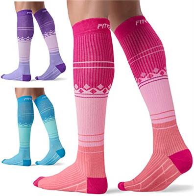 FITRELL 3 Pairs Compression Socks for Women and Men 15-20mmHg- Support Socks for Travel, Running, Nurse, Medical, Pink+Purple+Blue S/M