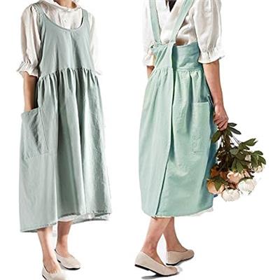 Amazon.com: VLZUFE Cotton Linen Apron for women Cross Back Apron Pinafore Dress for Baking Cooking Gardening Work: Home & Kitchen