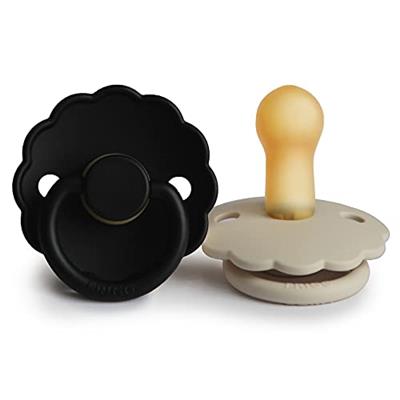 FRIGG Daisy Natural Rubber Baby Pacifier | Made in Denmark | BPA-Free (Jet Black/Cream, 6-18 Months) 2-Pack