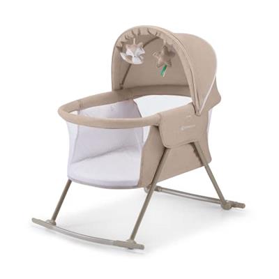 Kinderkraft LOVI 2 Travel Bassinet for Baby in Beige, Portable Folding Baby Bed with Built-in Mosquito net, Adjustable Hood and an Additional Cradle F