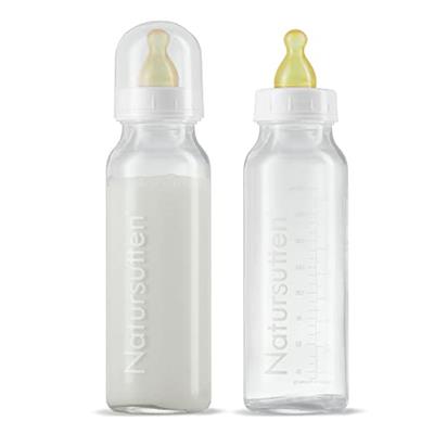 Natursutten Anti-Colic Glass Baby Bottle 2-Pack - 8 oz, 4 oz Bottles for Breastfeeding Babies - Newborn Bottles Set: Natural Rubber Slow-Flow Bottle N