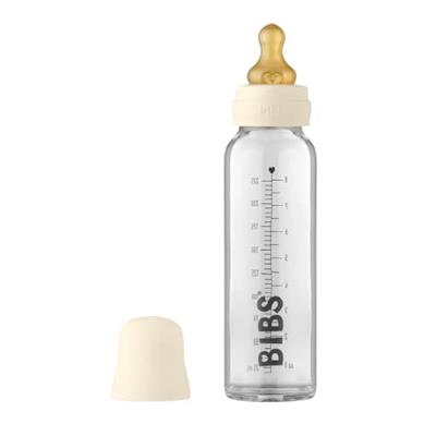 BIBS Baby Glass Bottle. Anti-Colic. Round Natural Rubber Latex Nipple. Supports Natural Breastfeeding, Complete Set - 225 ml, Ivory