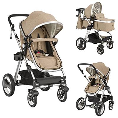 BABY JOY Baby Stroller, 2-in-1 Convertible Bassinet Reclining Stroller, Foldable Pram Carriage with 5-Point Harness, Including Cup Holder, Foot Cover,