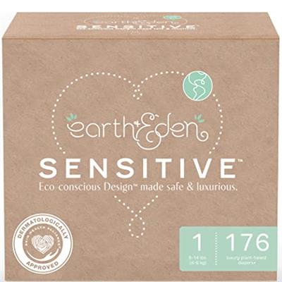 Earth & Eden Sensitive | Eco-Conscious & Hypoallergenic Diapers | Size 1 | 176 Count