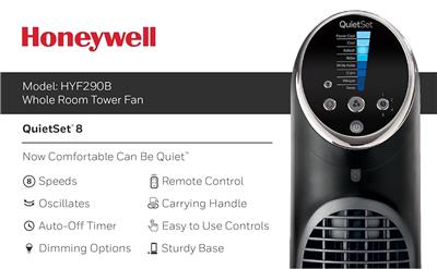 Amazon.com: Honeywell QuietSet Whole Room Tower Fan-Black, HYF290B : Home & Kitchen