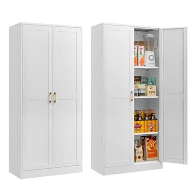 60 Tall Pantry Storage Cabinet with Doors and Shelves, Kitchen Cupboard with Gold Handles, 2 Door Freestanding Food Cabinet, White Metal Storage Cabi