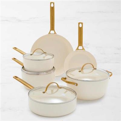 GreenPan(TM) Reserve Ceramic Nonstick 10-Piece Cookware Set, CREAM