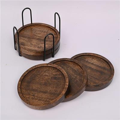 Amazon.com: SAMHITA Mango Wood Coasters for Drinks with Iron Holder Stand Set of 5 for Drinking Glasses, Tabletop Protection for Any Table Type : Home