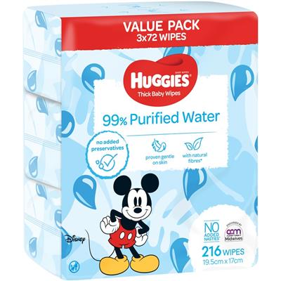 Huggies Thick Baby Wipes 99% Purified Water 216 Wipes | BIG W