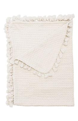 CRANE BABY Birch Tassel Waffle Knit Cotton Baby Blanket in White at Nordstrom