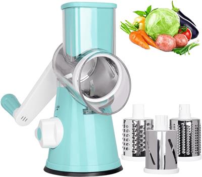 Premium Rotary Cheese Grater, Manual Cheese Grater with Handle, Handheld Vegetables Slicer Cheese Shredder with Rubber Suction Base, 3 Stainless Drum