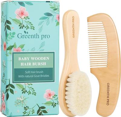 Amazon.com: GREENTH PRO Baby Hair Bush and Comb Set -Nature Lotus Wood with Soft Goat Bristle and Pear Wood Comb for Newborns & Toddlers, Ideal for Cr