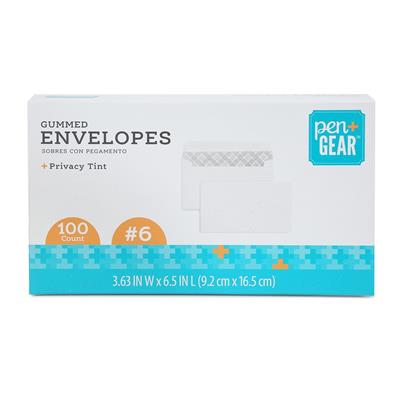 Pen+Gear #6 Privacy Tint Gummed Envelopes, White, 3.63 x 6.5, 100 Count - Walmart.com