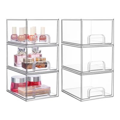 Vtopmart 6 Pack Stackable Storage Drawers, 4.4 Tall Acrylic Bathroom Makeup Organizers,Clear Plastic Storage Bins For Vanity, Undersink, Kitchen Cab