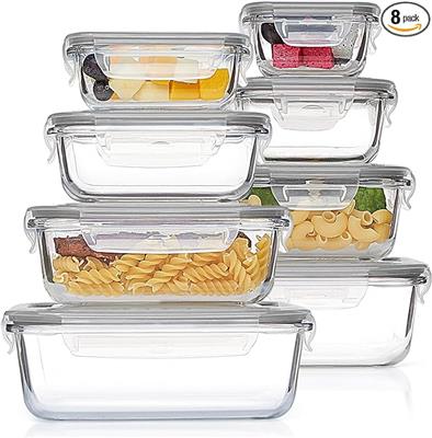 Amazon.com: Vtopmart 8 Pack Glass Containers Set for Food Storage with Airtight Lids, Meal Prep Container Glass for Lunch, On the Go, Leftover, Freeze