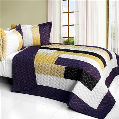 Morning Glory 3PC Vermicelli - Quilted Patchwork Quilt Set (Full/Queen Size)