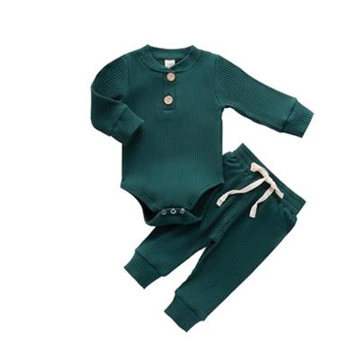 Newborn Baby Boy Girl Clothes Ribbed Knitted Cotton Long Sleeve Romper Long Pants Solid Color Fall W
