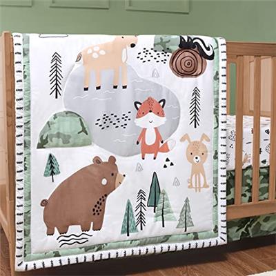 The Peanutshell Woodland Camo Crib Bedding Set for Baby Boys - 3 Piece Nursery Bed - Comforter, Fitted Sheet, Skirt