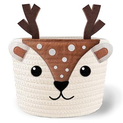Cute Deer 100% Cotton Rope Baby Laundry Basket for Boys & Girls, Woodland Nursery Decor, Nursery Storage Basket for Essentials like Diapers, Wipes, To