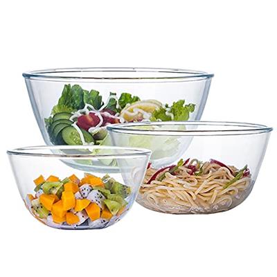 Homwin Glass Mixing Bowl Set for Baking 3-Piece Salad Bowl Set (1qt, 2.5qt, 4.2qt), High Brosilicate Large Bowls for Kitchen Prepping Serving and Stor