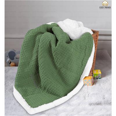 Luxurious Cotton Unisex Baby Blanket Waffle Weave with Sherpa Backing Soft Cozy 30x40 Receiving