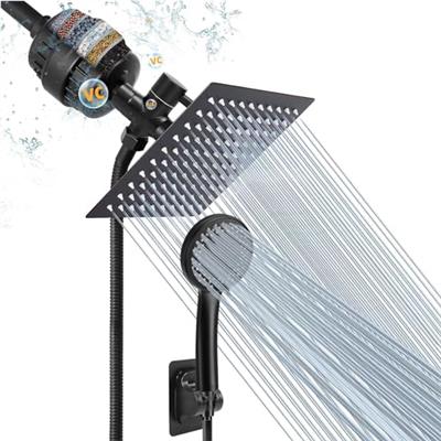 NearMoon Filtered Rain Shower Head, High Pressure 8″Square, and 5 settings Handheld Shower Filter Combo with Self-adhesive Holder/1.5M Hose -1 Replace