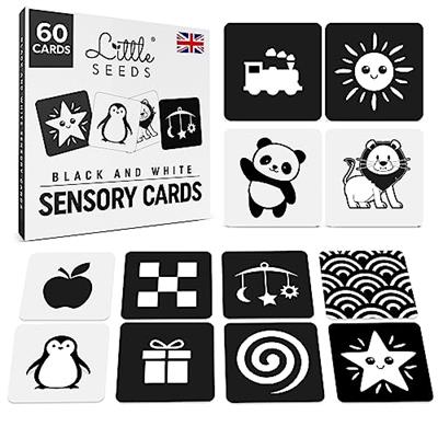 Newborn Essentials Black and White Baby Sensory Cards 60 High Contrast Baby Flash Cards Visual Skills and Stimulation for Newborn Babies 0-3 Months -