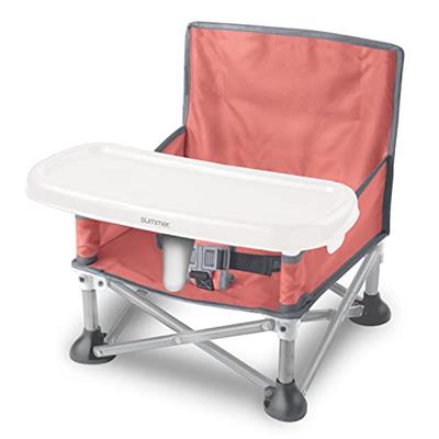 Summer by Bright Starts Pop N Sit Portable Booster Chair, Floor Seat, Indoor/Outdoor Use, Compact Fold, Coral, 6 Mos - 3 Yrs