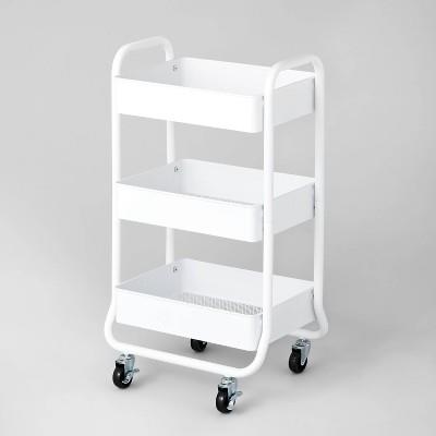3 Tier Metal Utility Cart White - Brightroomâ„¢: Rolling, Mesh Shelves, Locking Casters, Powder-coated Steel : Target