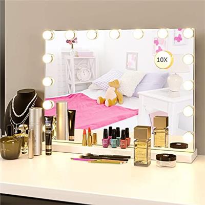 BENDIC Vanity Mirror Makeup Mirror with Lights,10X Magnification,Large Hollywood Lighted Vanity Mirror with 15 Dimmable LED Bulbs,3 Color Modes,Touch