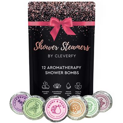Cleverfy Shower Steamers Aromatherapy - Pack of 12 Shower Bombs with Essential Oils. Self Care Mothers Day Gifts for Mom from Daughter. Rose Gold Set