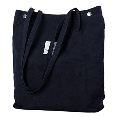 TOPASION Corduroy Tote Bag Cute Tote Bags for Women Shoulder Bag with Inner Pocket for Work Beach Travel and Shopping Grocery (Navy Bue)