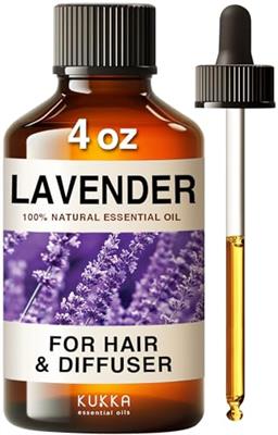 Lavender Essential Oil for Diffuser, Skin & Hair (4oz) - 100% Pure Lavender Oil for Relaxation & Nourishment - Lavender Essential Oil Pure with Glass