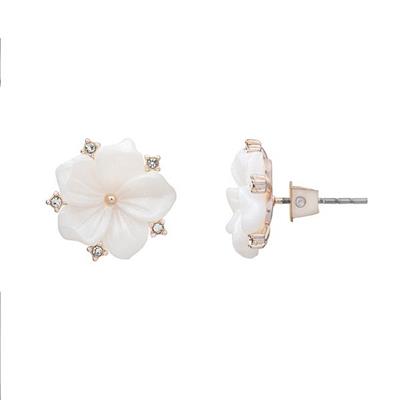 LC Lauren Conrad Rose Gold Tone & White Floral Button Earrings