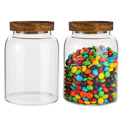 Bekith 2 Pack 42 FL OZ (1250ml) Glass Storage Jars with Wooden Lids, Glass Food Storage Container with Airtight Lid, Glass Pantry Canister for Beans,
