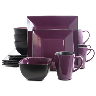 Deep Grape Purple Squared Dinnerware Set 16 Pieces