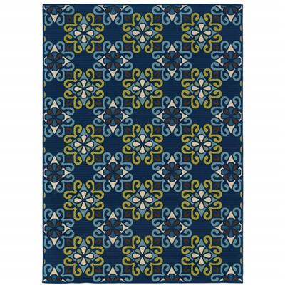 5 X 8 Blue Floral Stain Resistant Indoor Outdoor Area Rug - 6 x 7