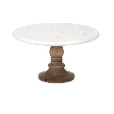 A&B Home Lissa Marble and Wood Cake Stand - 12Dia. x 6.5H - White/Natural