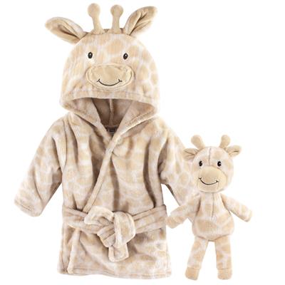 Hudson Baby Infant Gender Neutral Plush Bathrobe and Toy Set, Giraffe, One Size